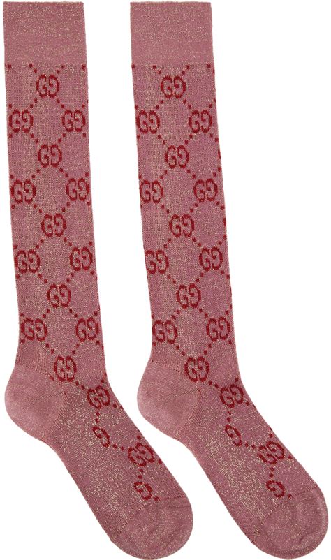 pink and white gucci socks|Gucci over knee socks.